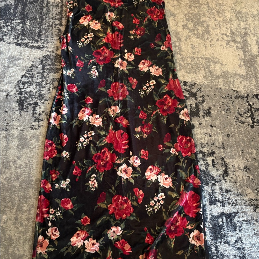 Maurices Black Dress with Red and Pink Floral Print